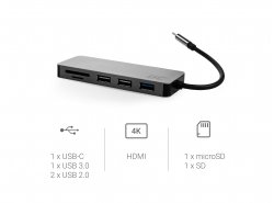 Green Cell USB-C 7 in 1 (USB-C, USB 3.0, 2xUSB 2.0, HDMI 4K, microSD, SD) HUB Adapter with Samsung DEX and Power Delivery