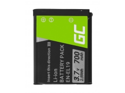 Battery Green Cell EN-EL19 for cameras Nikon Coolpix A100 A300 S33 S100 S2900 S3100 S3300 S3700 S4300, Full Decoded 3.7V 700 mAh