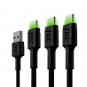 Set 3x Cable USB-C Type C 120cm Green Cell PowerStream with fast charging, Ultra Charge, Quick Charge 3.0