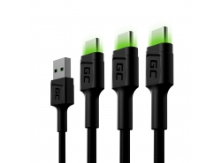 Set 3x Green Cell GC Ray USB cable - USB-C 200cm, green LED, fast charging Ultra Charge, QC 3.0