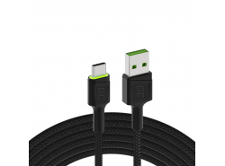 Green Cell GC Ray USB cable - USB-C 120cm, green LED, ultra Charge fast charging, QC 3.0