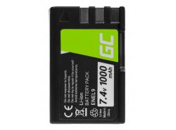 Battery Green Cell ® EN-EL9 EN-EL9A EN-EL9E ENEL9 for Nikon DSLR D40 D40A D40C D40X D60 D3000 D5000, Full Decoded 7.4V 1000mAh