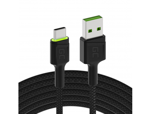 Cable USB-C Type C 1,2m LED Green Cell Ray with fast charging, Ultra Charge, Quick Charge 3.0