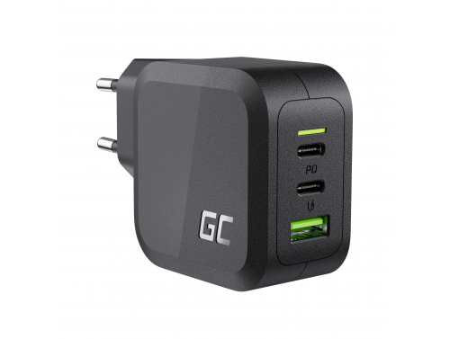 Green Cell Charger 65W GaN GC PowerGan for Laptop, MacBook, Smartphone, Iphone, Tablet, Nintendo Switch - 2x USB-C, 1x USB-A