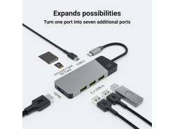 Adapter HUB GC Connect 7in1 (3xUSB-A 3.1 HDMI 4K 60Hz USB-C PD 85W) for Apple MacBook M1/M2, Lenovo X1, Asus ZenBook, Dell XPS