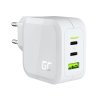 Green Cell White Power Charger 65W GaN GC PowerGan for laptop, MacBook, Iphone, Tablet, Nintendo Switch – 2x USB-C, 1x USB-A