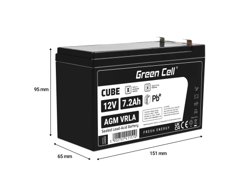 Green Cell® AGM 12V 7.2Ah VRLA Battery deep cycle toys for kids alarm systems for toy vehicles toy car