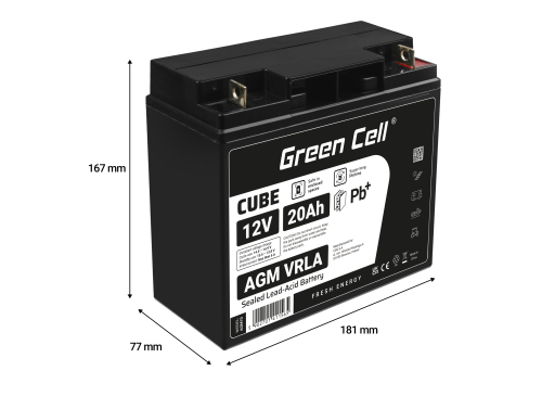 Green Cell® AGM 12V 20Ah VRLA Battery deep cycle scooter mower boat barge mower tractor fishing boat